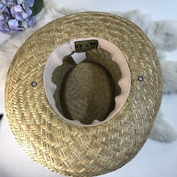 Vintage DPC Straw Woven Homburg Hat with Green Tropical Print Hat Band Unisex - Picture 5 of 8